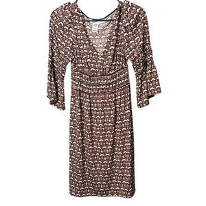 Max Studio Dress Women's‎ Small Brown Beige Patterned 3/4 Sleeve Casual